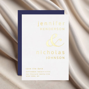 Invitation En Aluminium Marine Blue Ampersand Wedding Enregistrer La Date
