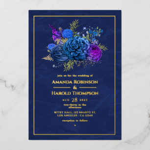 Invitation En Aluminium Marine Blue and Gold Vintage Floral Mariage Foil I
