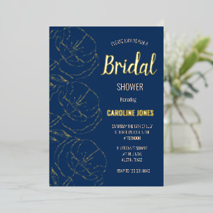 Invitation En Aluminium Marine Blue Gold Foil Floral Élégante Fête des mar