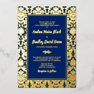 Invitation En Aluminium Marine Blue Real Gold Fhuile Mariage damassé