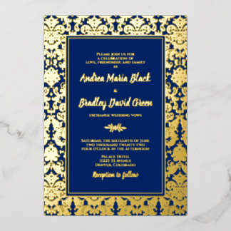 Invitation En Aluminium Marine Blue Real Gold Fhuile Mariage damassé