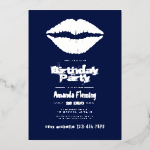 Invitation En Aluminium Marine et Silver Birthday Kiss Lips