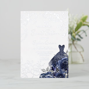 Invitation En Aluminium Marine Floral & Robe Sweet 16 Silver Leaf