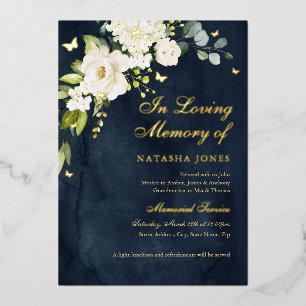 Invitation En Aluminium Marine Gold Floral Memorial Service