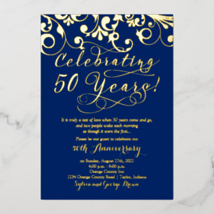 Invitation En Aluminium Marine Real Gold 50e anniversaire de Mariage