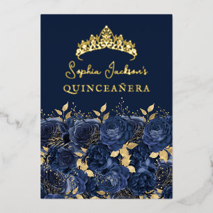 Invitation En Aluminium Marine Rose Floral Or Quinceanera