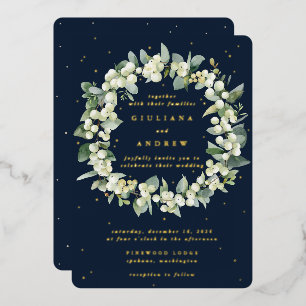 Invitation En Aluminium Marine Snowberry+Eucalyptus Wreath d'hiver Mariage
