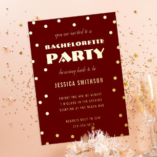 Invitation En Aluminium Maroon Gold Foil Confetti Bachelorette Party