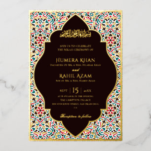 Invitation En Aluminium Marron Vert Élégant Marbre Musulman Persan de Joai
