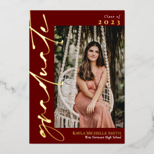 Invitation En Aluminium Marsala Gold Calligraphy Photo Graduation