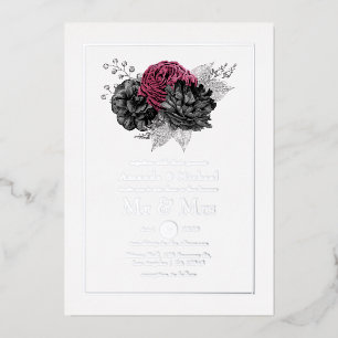 Invitation En Aluminium Marsala, noir et argent Mariage floral Foil Invi