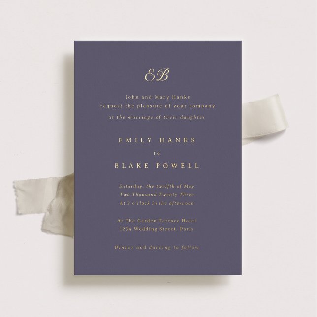 Invitation En Aluminium Marseille Elegant Mariage violet et or huile (Créateur téléchargé)