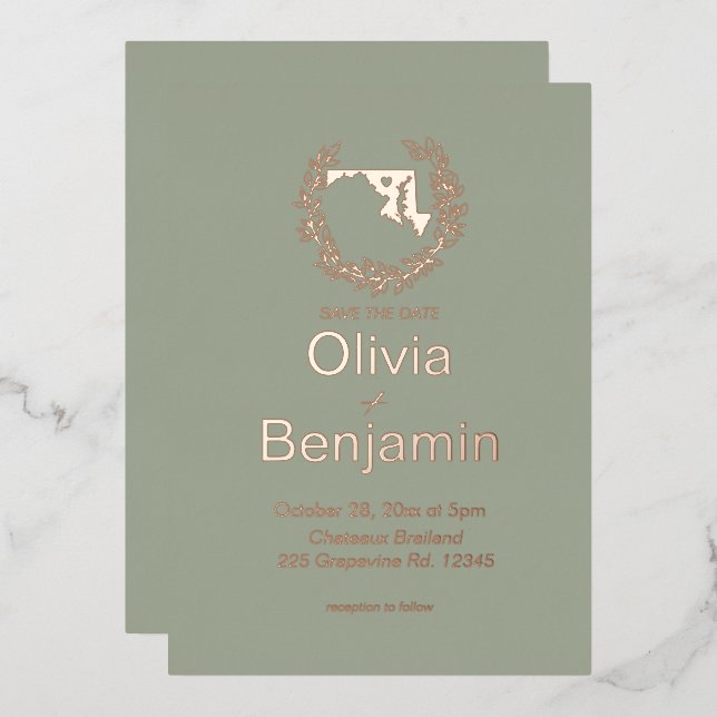 Invitation En Aluminium Maryland State Destination Mariage (Recto/Verso)