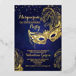 Invitation En Aluminium Mascarade Or Luxe Mascarade Quinceañera Design Mas