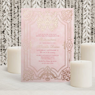 Invitation En Aluminium Masque de masquerade rose élégant Quinceanera