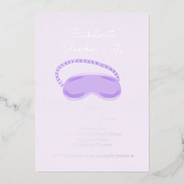 Invitation En Aluminium Masque de sommeil violet Bachelorette Stwood Party (Recto)