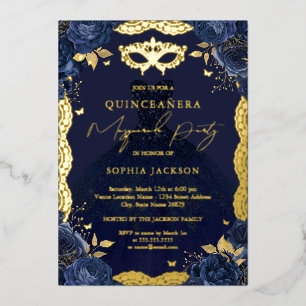 Invitation En Aluminium Masquerade Party Marine Floral robe Quinceanera Fo
