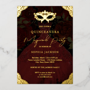 Invitation En Aluminium Masquerade Party Rouge or Masque Robe Quinceanera