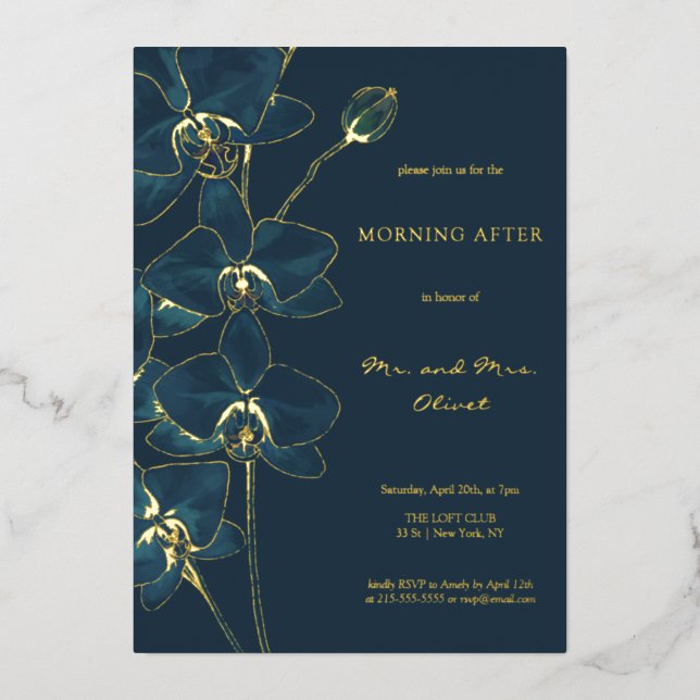 Invitation En Aluminium Matinée après l'Orchidée Bleue Douce  (Recto)