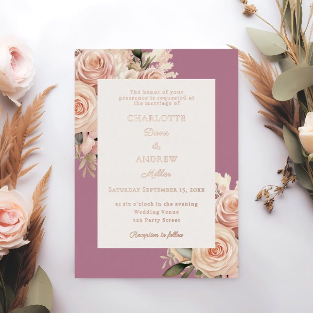 Invitation En Aluminium Mauve ivory dusty rose florals wedding rose gold (Créateur téléchargé)