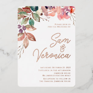 Invitation En Aluminium Mauve romantique Aquarelle Rose or