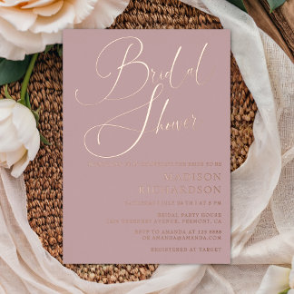 Invitation En Aluminium Mauve Rose Poussiéreux Or Élégant Shower de Maria