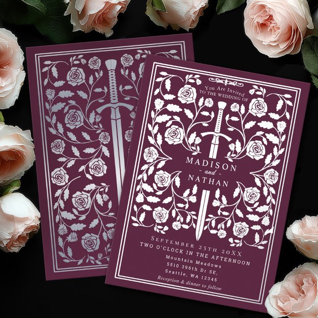 Invitation En Aluminium Mauve Royal Medieval Silver Sword Wedding (Créateur téléchargé)