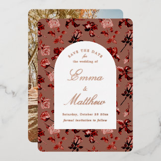 Invitation En Aluminium Maximalisme botanique sauvage bordeaux et or