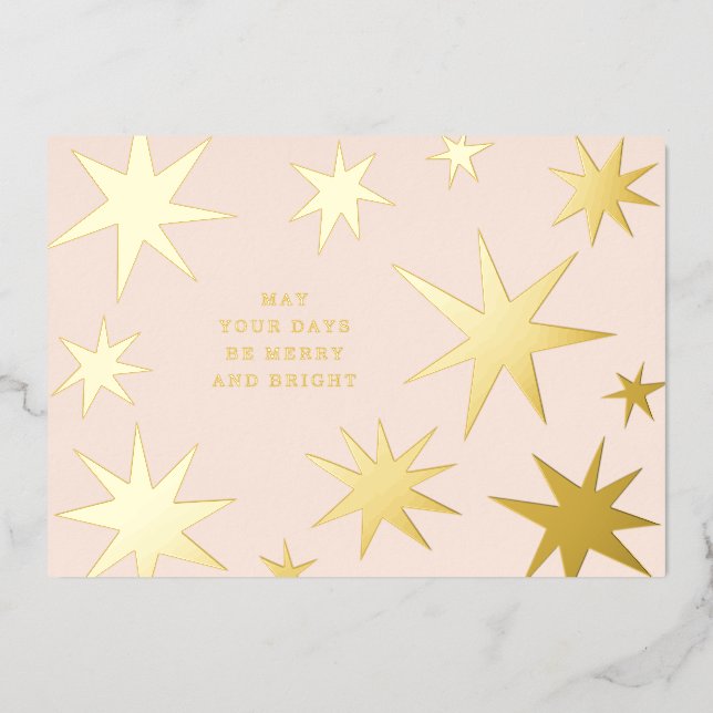 Invitation En Aluminium May your days be merry and bright gold stars pink (Recto)