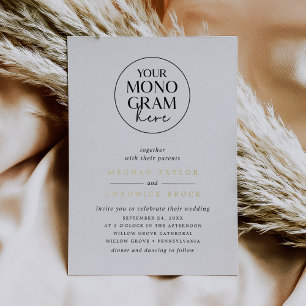 Invitation En Aluminium MEGHAN Noir Blanc Or Monogramme Élégant Mariage