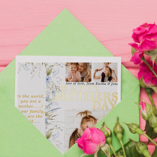 Invitation En Aluminium Meilleure Maman Ever Bleu Floral Photo Fête des Mè