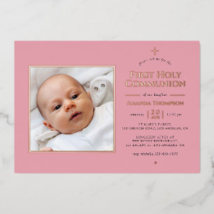 Invitation En Aluminium Mélange et Rose Or Géométrique Sainte Communion