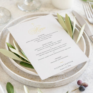 Invitation En Aluminium Menu de baptême calligraphié simple et élégant ave