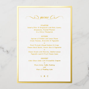 Invitation En Aluminium Menu de mariage à cadre en feuille d'or de calligr