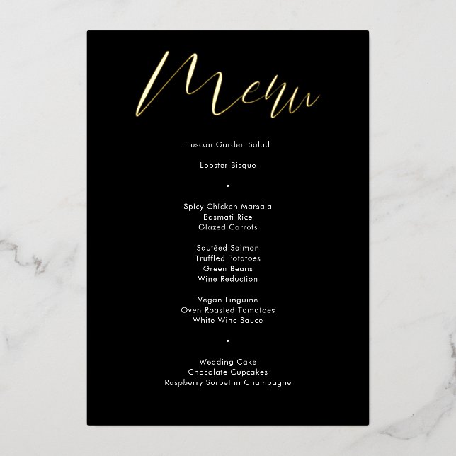Invitation En Aluminium Menu de mariage à l'écriture calligraphique noire  (Devant)