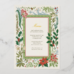 Invitation En Aluminium Menu de Noël vintage botanique en feuille d'or pou