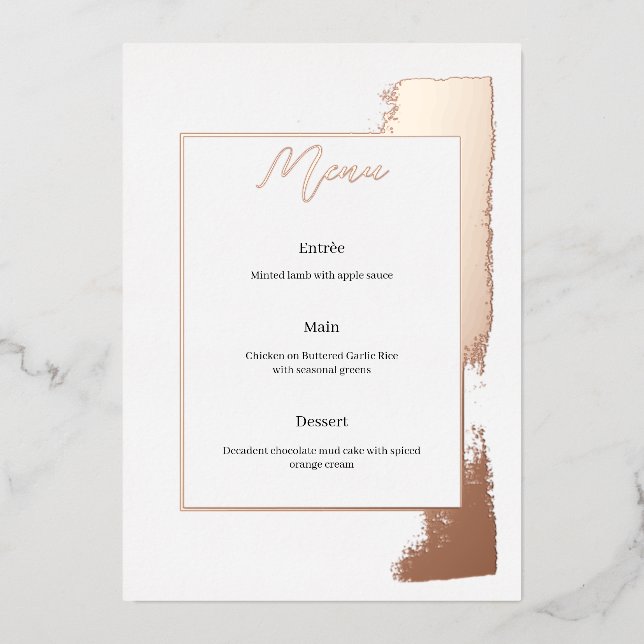 Invitation En Aluminium Menu mariage moderne avec feuille peinte (Recto)
