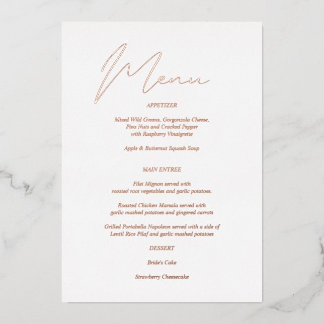 Invitation En Aluminium Menu Moderne Chic Foil & Blanc (Recto)