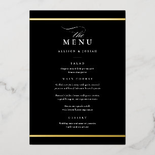 Invitation En Aluminium Menus élégants en feuille d'or noir et blanc pour 