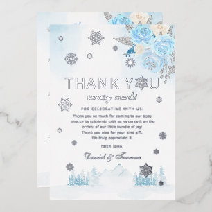 Invitation En Aluminium Merci de Baby shower d'hiver Boho Silver Snowflake