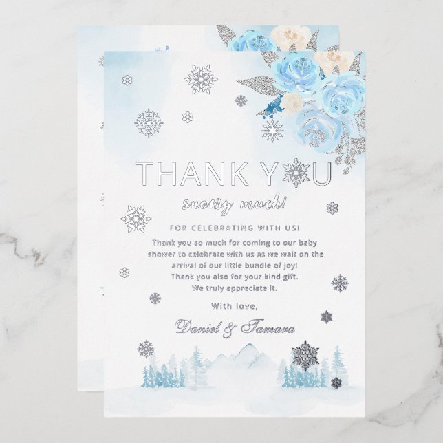 Invitation En Aluminium Merci de Baby shower d'hiver Boho Silver Snowflake (Recto/Verso)