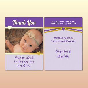 Invitation En Aluminium Merci pour les cadeaux nouveau bébé violet or papi