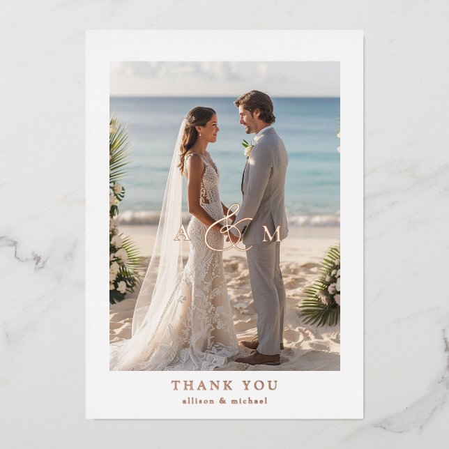 Invitation En Aluminium "Merci" Rose-or-huile, minimal, luxe, (Recto)