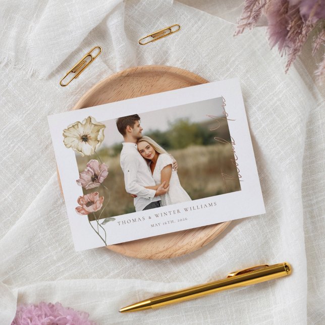 Invitation En Aluminium Merci Script Islandais aquarelle photo de Poppy (Thank You Script Icelandic Watercolor Poppy Photo Foil Invitation)