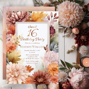 Invitation En Aluminium Mères   Peonies Floral Sweet 16 Anniversaire