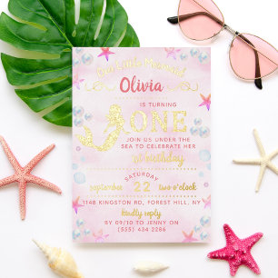 Invitation En Aluminium Mermaid Real Foil Pressé 1er Anniversaire Invitati