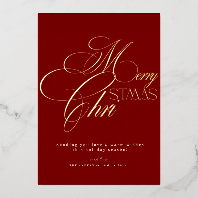Invitation En Aluminium Merry Christmas Gold Script Red Minimal Holiday  (Recto)