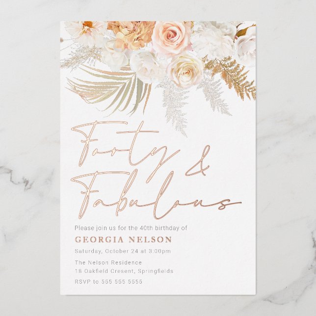 Invitation En Aluminium Merveilleux Blush Forty & Fabuleux 40e anniversair (Recto)