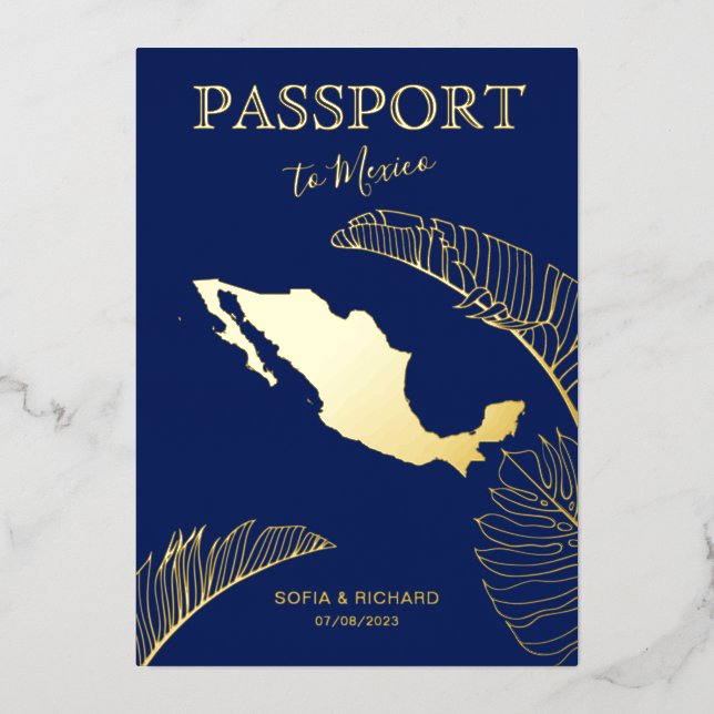 Invitation En Aluminium Mexico Beach Destination Wedding Passport (Recto)