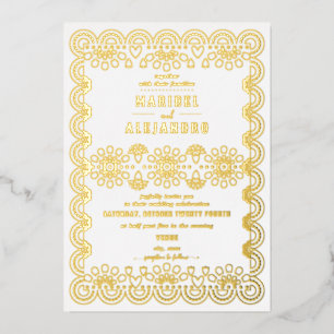 Invitation En Aluminium Mexique Papel Picado Mariage blanc floral